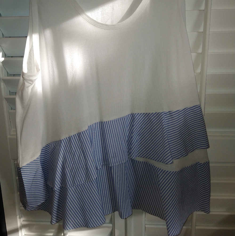 White & Blue Ruffled Top - Picture 6 of 6
